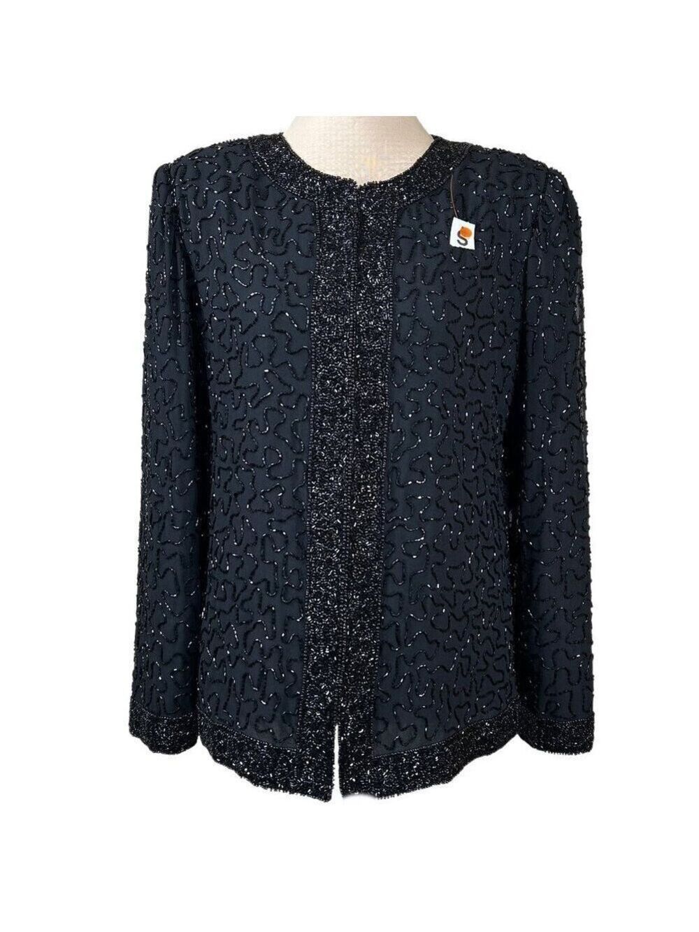 Brilliante by J.A. NWT Vintage 90's Black Beaded Evening Dressy Jacket Size S